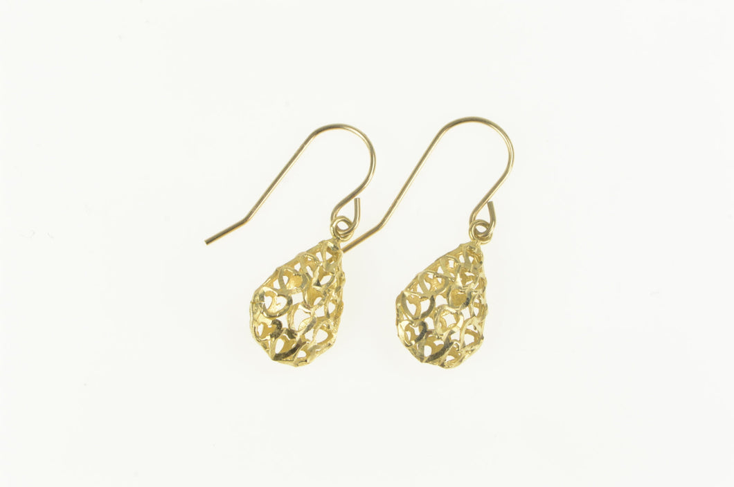 10K Diamond Cut Puffy Scalloped Tear Drop Earrings Yellow Gold