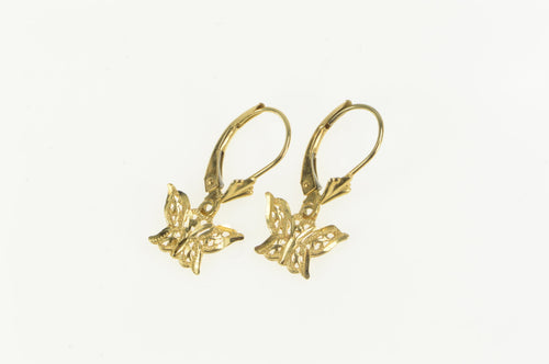 14K Diamond Cut Filigree Butterfly Dangle Earrings Yellow Gold