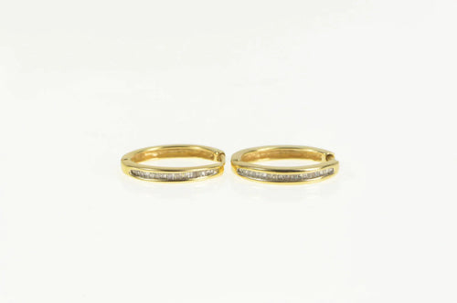 14K Baguette Diamond Classic Statement Hoop Earrings Yellow Gold