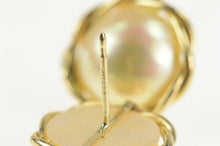 Load image into Gallery viewer, 14K Round Pearl Twist Trim Statement Stud Earrings Yellow Gold
