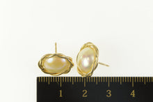 Load image into Gallery viewer, 14K Round Pearl Twist Trim Statement Stud Earrings Yellow Gold
