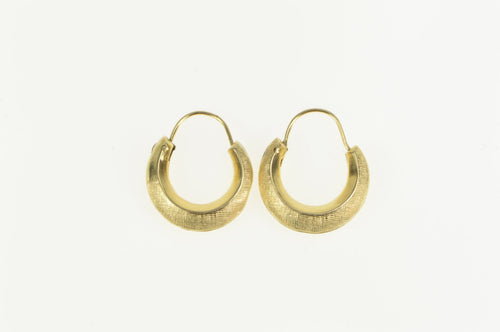 14K Crosshatch Textured Puffy Hoop Statement Earrings Yellow Gold