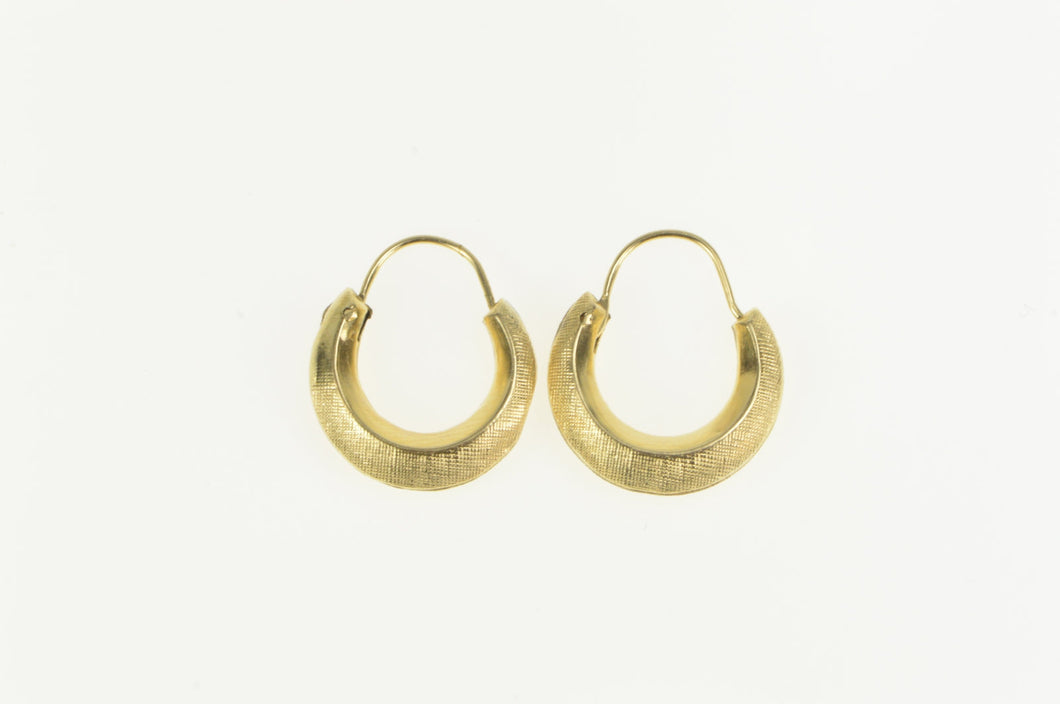 14K Crosshatch Textured Puffy Hoop Statement Earrings Yellow Gold