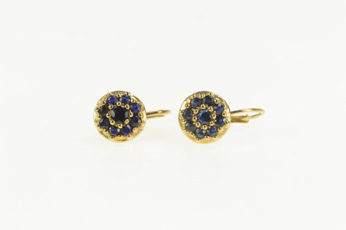 14K Round Sapphire Halo Cluster Dangle Earrings Yellow Gold