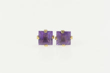 Load image into Gallery viewer, 10K Princess Amethyst Simple Square Solitaire Stud Earrings Yellow Gold