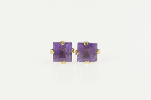 10K Princess Amethyst Simple Square Solitaire Stud Earrings Yellow Gold