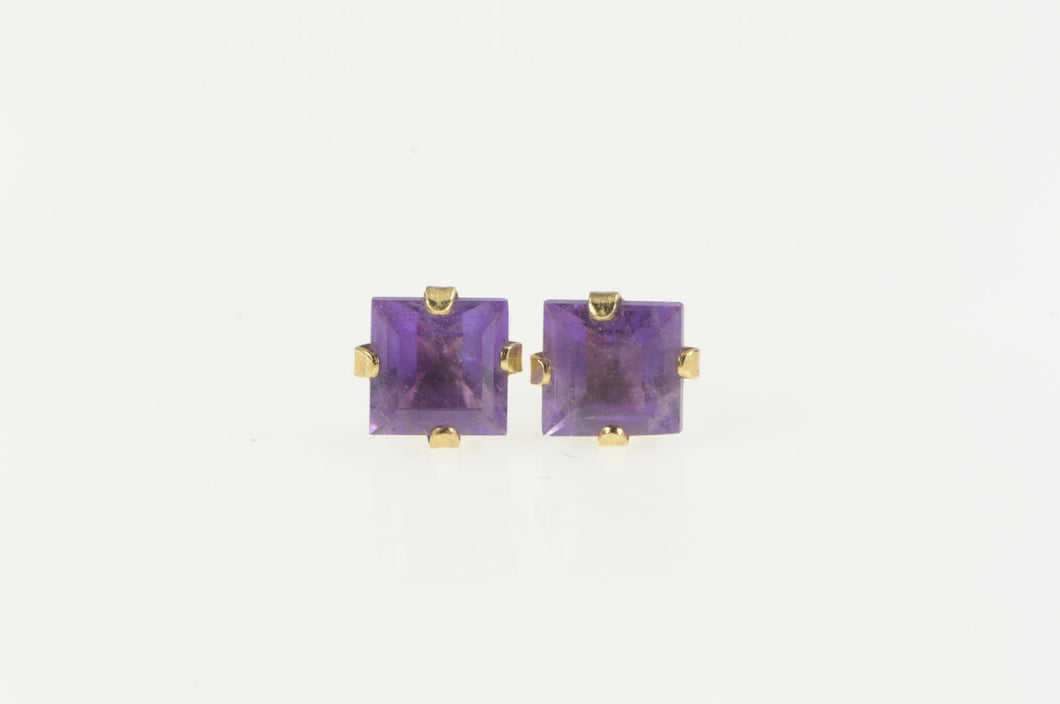 10K Princess Amethyst Simple Square Solitaire Stud Earrings Yellow Gold