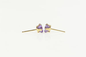 10K Princess Amethyst Simple Square Solitaire Stud Earrings Yellow Gold