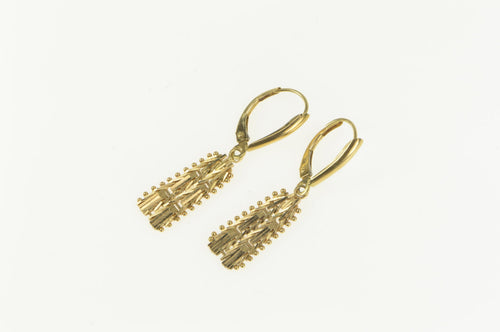 14K Squared Chain Design Dangle Lever Back Earrings Yellow Gold