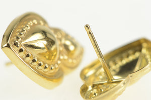 14K Puffy Arabesque Dot Trim High Relief Stud Earrings Yellow Gold