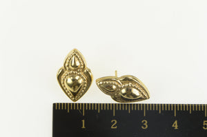14K Puffy Arabesque Dot Trim High Relief Stud Earrings Yellow Gold