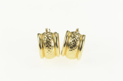 14K Diamond Cut Grooved Squared Wide Hoop Earrings Yellow Gold