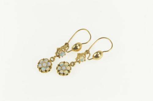 14K Victorian Opal Flower Cluster Dangle Earrings Yellow Gold
