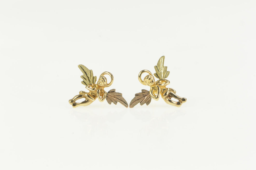 10K Black Hills Leaf Cluster Angle Stud Earrings Yellow Gold