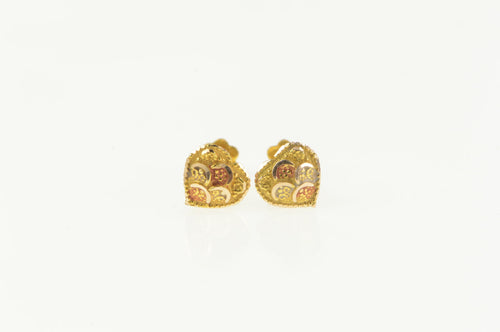 18K Textured Heart Love Symbol Screw Back Stud Earrings Yellow Gold