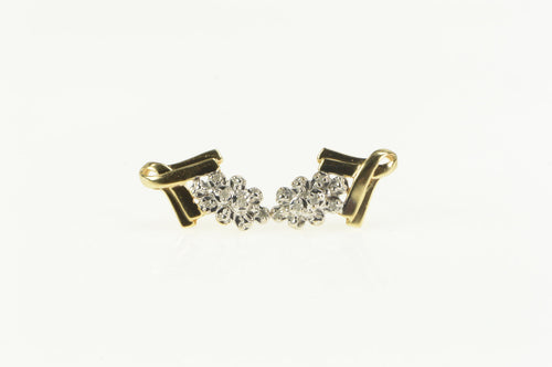 10K Marquise Diamond Cluster Ribbon Stud Earrings Yellow Gold