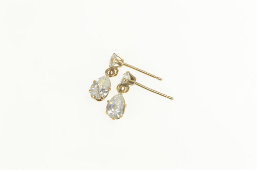 10K Pear Cubic Zirconia Dangle Retro Stud Earrings Yellow Gold