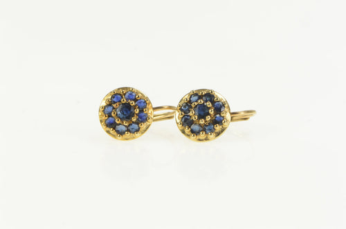 14K Round Sapphire Flower Halo Cluster Lever Back Earrings Yellow Gold