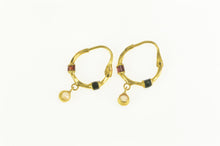 Load image into Gallery viewer, 22K Red Green Enamel Quartz Dangle Charm Hoop Earrings Yellow Gold