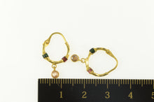 Load image into Gallery viewer, 22K Red Green Enamel Quartz Dangle Charm Hoop Earrings Yellow Gold