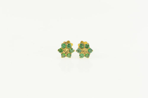 22K Emerald Flower Floral Cluster Stud Earrings Yellow Gold