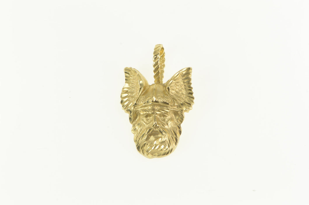 14K Diamond Cut Viking Winged Helmet Norse Pendant Yellow Gold