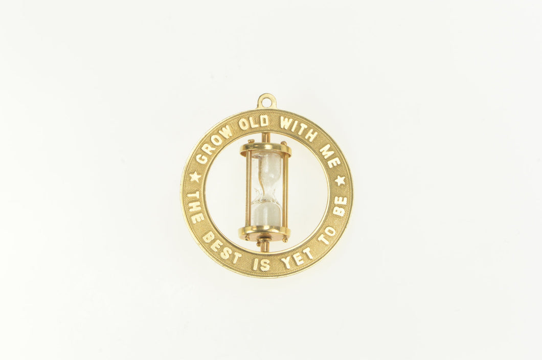 14K Grow Old With Me 3D Articulated Hourglass Charm/Pendant Yellow Gold