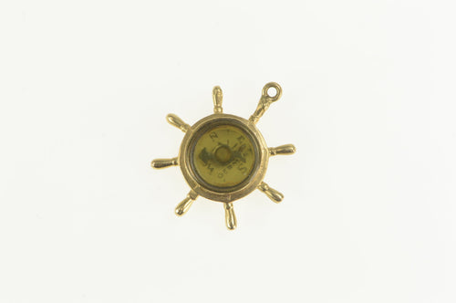 14K 3D Articulated Compass Ship Wheel Nautical Charm/Pendant Yellow Gold