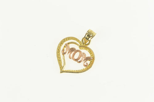14K Two Tone Mom Heart Love Symbol Mother Charm/Pendant Yellow Gold