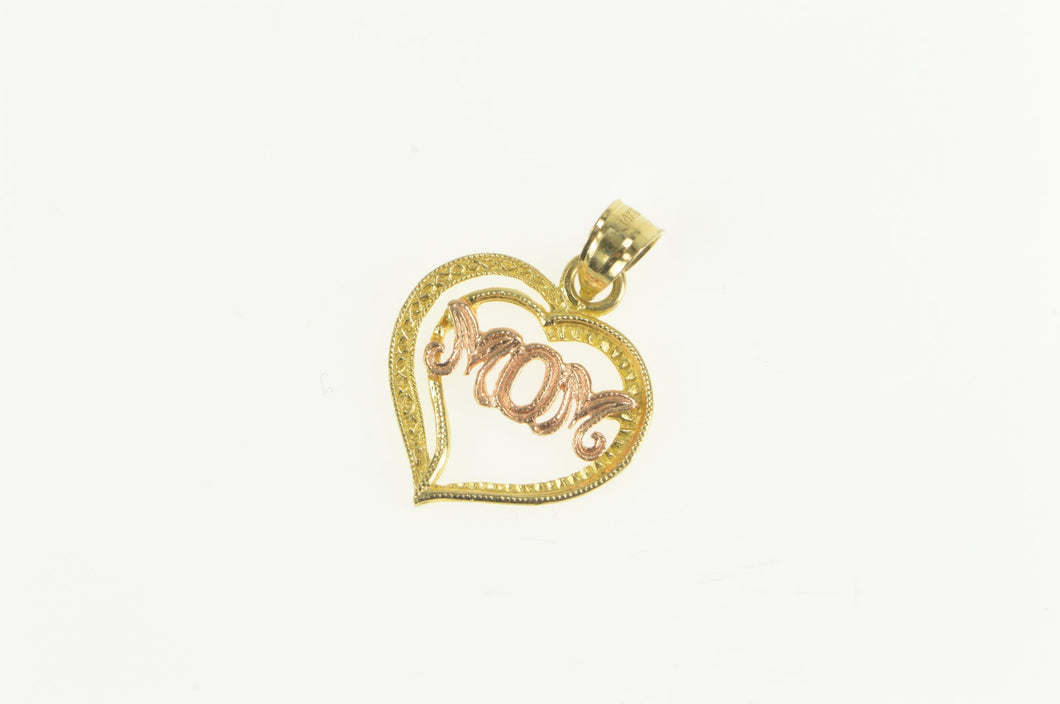 14K Two Tone Mom Heart Love Symbol Mother Charm/Pendant Yellow Gold