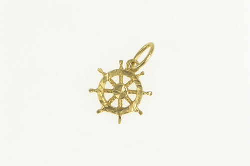 14K Sailing Nautical Ships Wheel Diamond Cut Charm/Pendant Yellow Gold