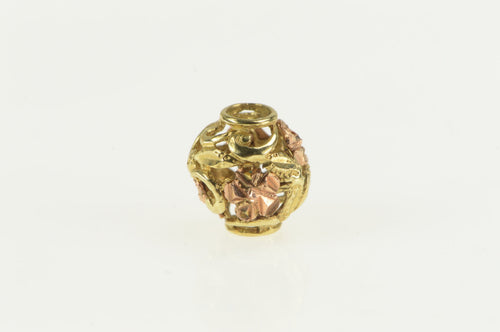 14K Two Tone Rose Flower Vine Pattern Slide Charm/Pendant Yellow Gold