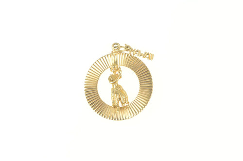 14K 3D Hawaii Hula Dancer Retro Travel Charm/Pendant Yellow Gold