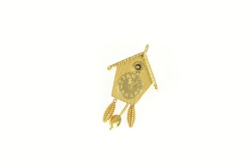 18K 3D Articulated German Cuckoo Clock Charm/Pendant Yellow Gold
