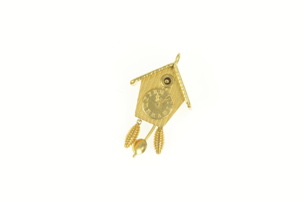 18K 3D Articulated German Cuckoo Clock Charm/Pendant Yellow Gold