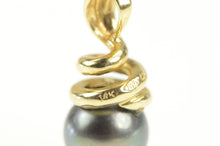 Load image into Gallery viewer, 14K Tahitian Pearl Inset Swirl Spiral Statement Pendant Yellow Gold
