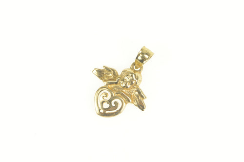 10K Heart Cherub Baby Guardian Angel Charm/Pendant Yellow Gold