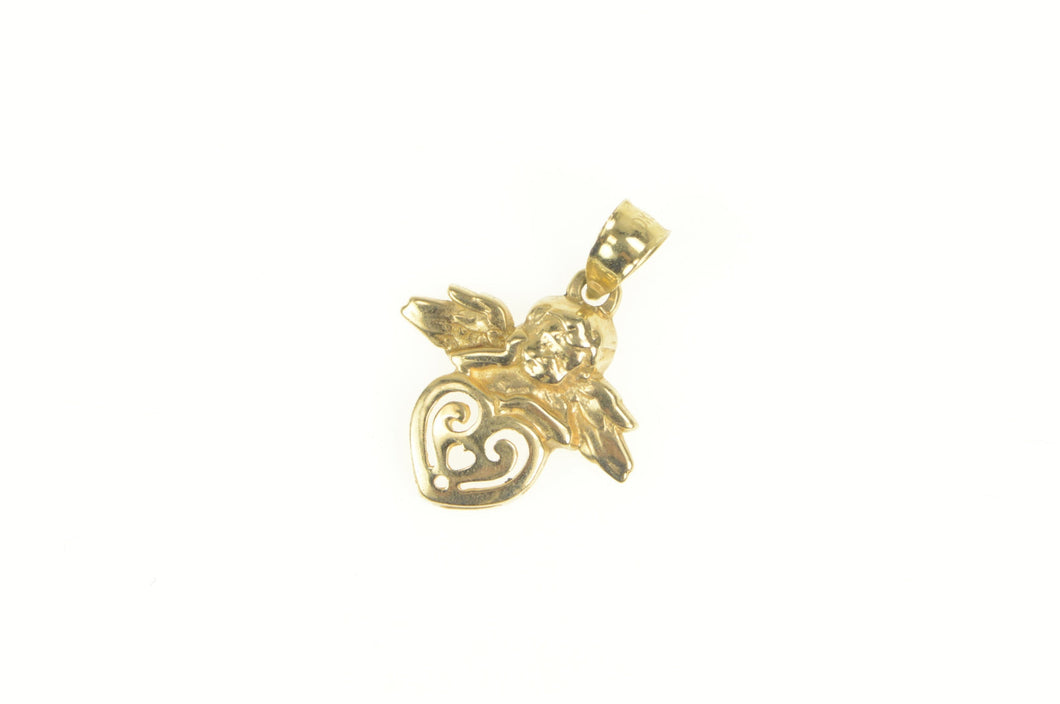 10K Heart Cherub Baby Guardian Angel Charm/Pendant Yellow Gold
