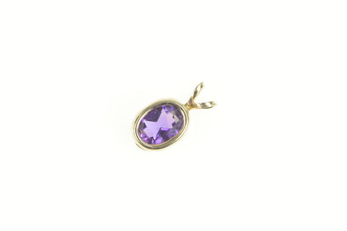 14K Oval Amethyst Solitaire Simple Statement Pendant Yellow Gold