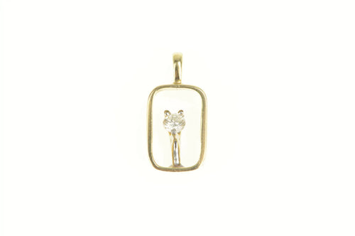 14K Retro Diamond Squared Statement Pendant Yellow Gold
