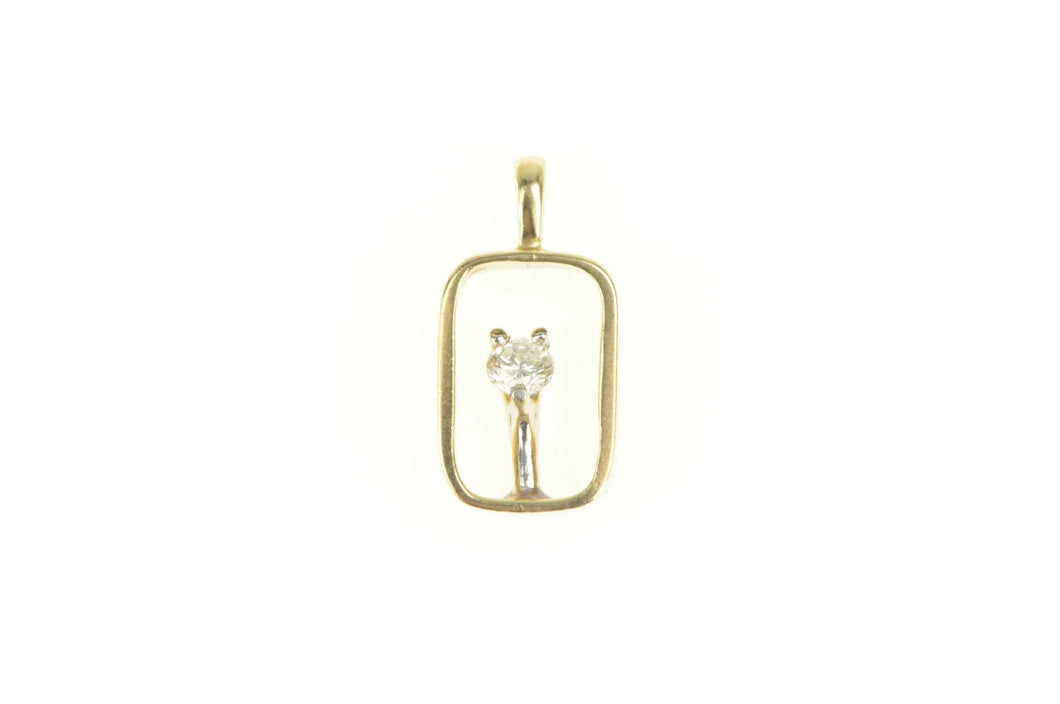 14K Retro Diamond Squared Statement Pendant Yellow Gold