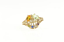 Load image into Gallery viewer, 10K Retro Citrine Lime Quartz Fanned Statement Ring Yellow Gold