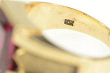 Load image into Gallery viewer, 10K Emerald Cut Syn. Ruby Retro Statement Ring Yellow Gold