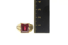Load image into Gallery viewer, 10K Emerald Cut Syn. Ruby Retro Statement Ring Yellow Gold