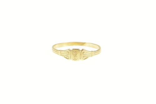 14K S Letter Engraved Monogram Name Initial Ring Yellow Gold