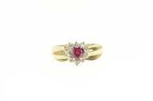 Load image into Gallery viewer, 10K Heart Syn. Ruby CZ Halo Cluster Statement Ring Yellow Gold