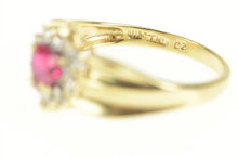 Load image into Gallery viewer, 10K Heart Syn. Ruby CZ Halo Cluster Statement Ring Yellow Gold