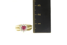 Load image into Gallery viewer, 10K Heart Syn. Ruby CZ Halo Cluster Statement Ring Yellow Gold