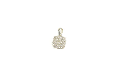 14K Princess Cut Diamond Halo Squared Cluster Pendant White Gold