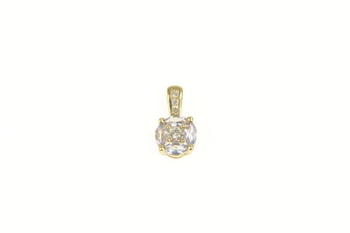 14K Diamond Tanzanite Round Cluster Statement Pendant Yellow Gold
